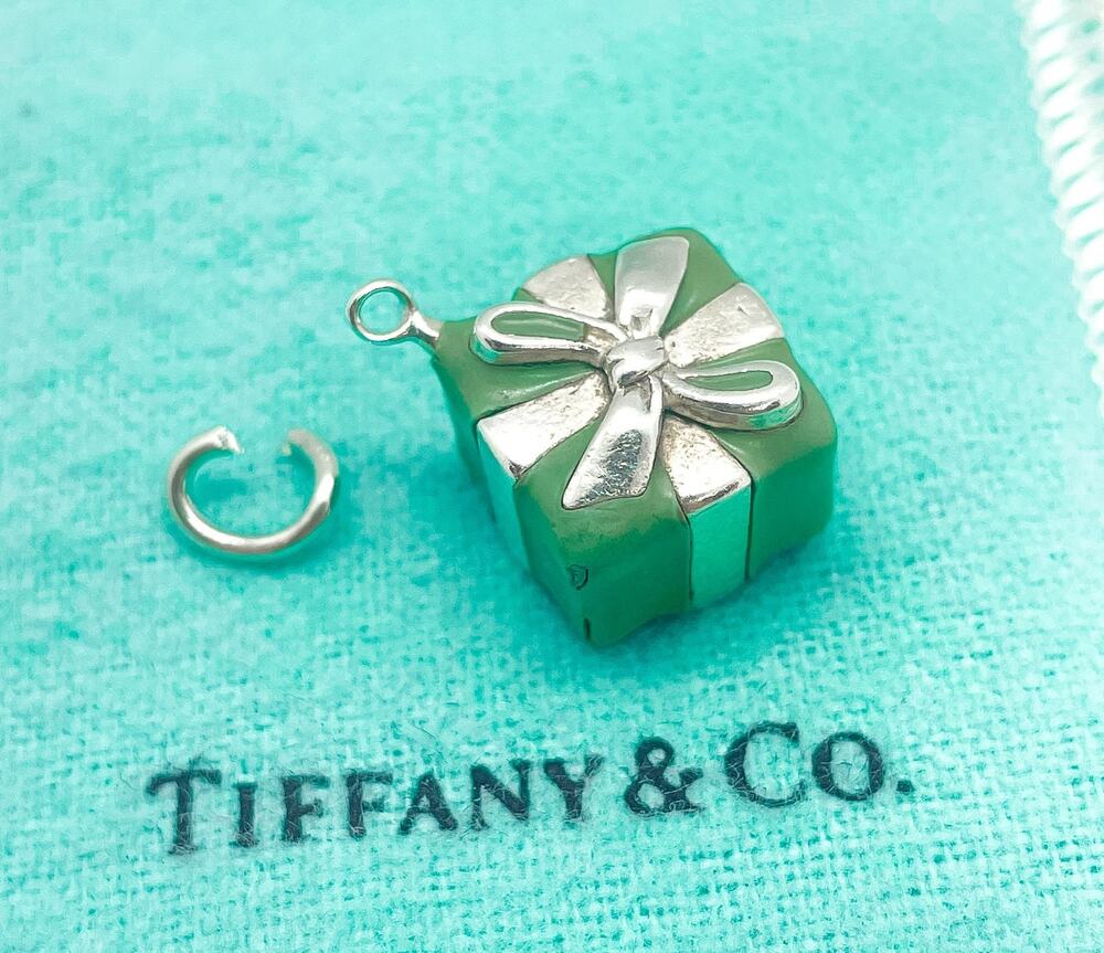 Tiffany & Co. Blue Enamel Present Gift Box Charm Pendant Silver